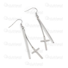 4007-0102-75 - Acier Inoxydable Boucle d\'Oreille Tube 51x2mm Breloque Croix 22x13mm crochet naturel 1 paire 4007-0102-75,crochet oreille,montreal, quebec, canada, beads, wholesale