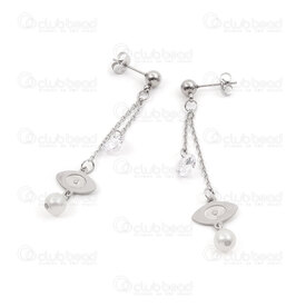 4007-0102-99 - Stainless Steel Earring Evil eye 7x13mm cubic zircon stone 6.5mm imitation pearl 6mm white on chain natural 1 pair 4007-0102-99,Stainless Steel Evil Eye,montreal, quebec, canada, beads, wholesale
