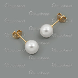 4007-0103-105GL - Stainless Steel 304 Earring Stud with Acrylic Pearl 8mm White Round Gold 6pcs (3pairs) 4007-0103-105GL,Finished jewelry,montreal, quebec, canada, beads, wholesale