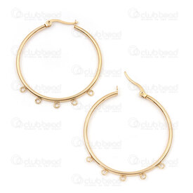 4007-0103-111 - Acier Inoxydable 304 Boucle d'Oreille Anneau a Levier 42x2mm avec 5 Boucle Plaque Or 10pcs (5paires) 4007-0103-111,le,montreal, quebec, canada, beads, wholesale