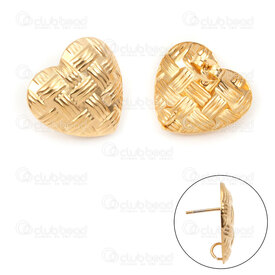 4007-0103-25GL - Stainless Steel 304 Earring Stud 20x19mm Heart Lined Design with Loop Gold Plated 10pcs (5pairs) 4007-0103-25GL,montreal, quebec, canada, beads, wholesale