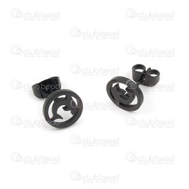 4007-0103-39 - stainless steel ear stud dolphin in circle black 12 pairs 4007-0103-39,DAUPHIN ACIER,montreal, quebec, canada, beads, wholesale