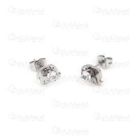 4007-0103-53 - Acier Inoxydable Boucle d'Oreille Elephant 6x8mm Zircon Cubic Clair 4mm Naturel 12 paires 4007-0103-53,Éléphant,montreal, quebec, canada, beads, wholesale