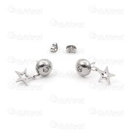 4007-0103-69 - Acier Inoxydable Boucle d\'Oreille Demi-Sphere 10mm avec Pierre du Rhin et Breloque Etoile 10x11mm Natural 6paires 4007-0103-69,breloque etoile or,montreal, quebec, canada, beads, wholesale