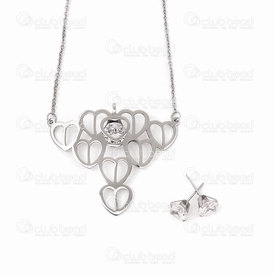 4007-0104-37 - Stainless steel necklace set, heart and rhonestone Natural 1 set 4007-0104-37,montreal, quebec, canada, beads, wholesale