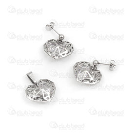 4007-0104-71 - DISC stainless steel pendant and earring set heart shape hollow with 8mm rhinestone natural 1set 4007-0104-71,Finished jewelry,montreal, quebec, canada, beads, wholesale