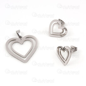 4007-0104-87 - Stainless steel earring and pendant set Heart (2) 23x24.5mm, 13x15mm Natural 1set 4007-0104-87,montreal, quebec, canada, beads, wholesale