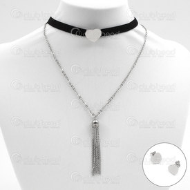 4007-0105-05 - Stainless Steel chocker-necklace ear ring set with Stainless Steel tassel heart pendant 1 set 4007-0105-05,Clearance by Category,Jewelry,montreal, quebec, canada, beads, wholesale