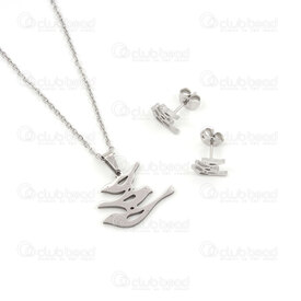 4007-0105-33 - Stainless steel earring and necklace set Bird (3) 15x21mm, 7.5x10mm Natural 1set 4007-0105-33,New Products,montreal, quebec, canada, beads, wholesale