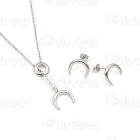 4007-0105-39 - Stainless Steel Earring and Necklace set Crescent Moon 12x15x3mm Natural 1 Set 4007-0105-39,Finished jewelry,montreal, quebec, canada, beads, wholesale
