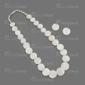 4007-0105-43 - Shell Necklace and Earring Set Round 15-20mm White 1 Set 4007-0105-43,Finished jewelry,Stainless steel,montreal, quebec, canada, beads, wholesale