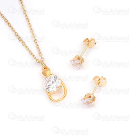 4007-0105-52GL-01 - Water Drop Necklace and Earring Set with rhinestone gold 1 Set !LIMITED QUANTITY! 4007-0105-52GL-01,goute,montreal, quebec, canada, beads, wholesale