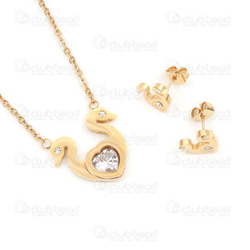 4007-0105-69GL - Ensemble Collier et Boucle D'oreille Cygne à deux Têtes avec Peirre du Rhin Cristal or 1 Ensemble ! QUANTITÉ LIMITÉE ! 4007-0105-69GL,sw,montreal, quebec, canada, beads, wholesale