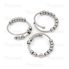 4007-0107-09 - Stainless Steel 304 Finger Ring with Movable Bead 10x4mm (stress relief) (size 9) Natural 4pcs 4007-0107-09,tÃ,montreal, quebec, canada, beads, wholesale