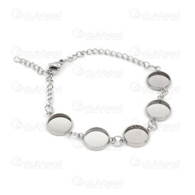 4007-0211-561 - Stainless Steel Bracelet with 10mm Bezel Cup 5 cups Links 20cm Natural 1pc 4007-0211-561,Cabochons,montreal, quebec, canada, beads, wholesale