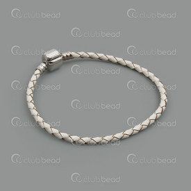 4007-0212-561 - Cuir Bracelet Tressé Blanc Style Pandora 3.5mm 1pc 4007-0212-561,Bijoux finis,montreal, quebec, canada, beads, wholesale