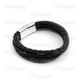 4007-0212-581 - Cuir Bracelet 3 Tressé 3 Plat Cordon Noir Fermoir Magnétique 1pc 4007-0212-581,Bijoux finis,En cuir,montreal, quebec, canada, beads, wholesale