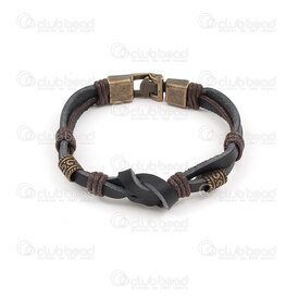 4007-0212-67BLK - cuir Bracelet Noir 15x2mm avec Nœud Bille et Fermoir Laiton Antique Longueur 21cm 1pc 4007-0212-67BLK,Bijoux finis,montreal, quebec, canada, beads, wholesale