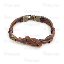 4007-0212-67BW - Leather bracelet brown 15x2mm with knot bead and clasp antique brass 21cm lenght 1pc 4007-0212-67BW,montreal, quebec, canada, beads, wholesale