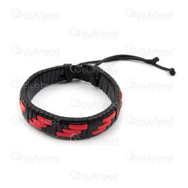 4007-0212-71RD - Leather bracelet black-red 14x6mm braided with cotton waxed adjustable knot 16-23cm lenght 1pc 4007-0212-71RD,Finished jewelry,Leather,montreal, quebec, canada, beads, wholesale