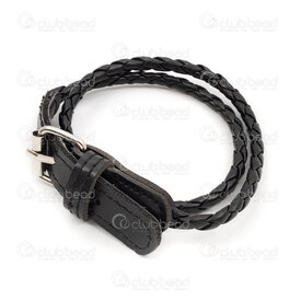 4007-0212-73BLK - Sheep Leather bracelet black 4.5mm Round Braided with metal clasp nickel 43cm (Adjustable up to 47cm) 1pc 4007-0212-73BLK,Finished jewelry,Leather,montreal, quebec, canada, beads, wholesale