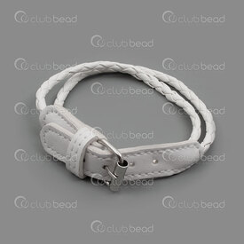 4007-0212-73WH - Cuir Bracelet Blanc 4.5mm Rond Tresse avec Fermoir Nickel Longueur 43cm (Ajustable jusqu’à 47cm) 1pc 4007-0212-73WH,Bijoux finis,En cuir,montreal, quebec, canada, beads, wholesale