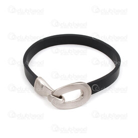 4007-0212-75BLK - Imitation Cuir Bracelet Noir 8.5mm Plat avec Fermoir alliage oval 19.5cm 1pc 4007-0212-75BLK,montreal, quebec, canada, beads, wholesale