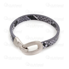 4007-0212-75GY - PU Bracelet grey 8.5mm Flat Snake skin design with alloy oval hook and loop clasp 19.5cm 1pc 4007-0212-75GY,Finished jewelry,montreal, quebec, canada, beads, wholesale