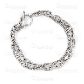 4007-0213-105 - Acier Inoxydable 304 Chaine Gourmette 3.5x5mm Coupe Diamant et Chaine Forcat 6.5x9.5mm Coupe Diamant Bracelet 20.5cm (8po) Non Soude avec Fermoir Cabillot Naturel 1pc 4007-0213-105,Chaînes,Par styles,Forçat,montreal, quebec, canada, beads, wholesale