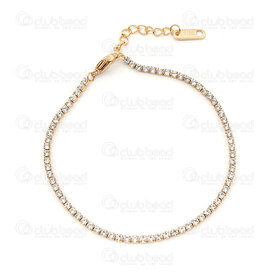 4007-0213-107GL - Stainless Steel 304 Crystal Cubic Zircon Chain 2mm 18.5cm (7in) Bracelet with Chain Extender 35mm and Rectangle Plate Charm 11x3.5mm Gold Plated 1pc 4007-0213-107GL,Finished jewelry,montreal, quebec, canada, beads, wholesale