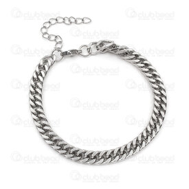 4007-0213-111X - Stainless Steel 304 Curb Chain Diamond Cut 7x6x1.8mm Unsoldered 8in (20cm) Bracelet with Extension Chain 50mm Natural 5pcs 4007-0213-111X,montreal, quebec, canada, beads, wholesale