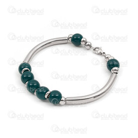 4007-0213-453 - Stainless Steel bracelet 8mm round pearl glass bead green jade and curve bead tube 44x5mm Natural 20cm lenght 1pc 4007-0213-453,Clearance by Category,Stainless Steel,montreal, quebec, canada, beads, wholesale