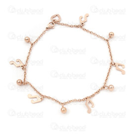 4007-0213-61RGL - Stainless Steel Anklet Chain Music Note charm 8x8mm Ball 5mm Rose Gold 1pc 4007-0213-61RGL,montreal, quebec, canada, beads, wholesale