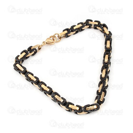 4007-0213-69BGL - Acier Inoxydable Chaine Byzantin 5mm Non Soude Bracelet 8.5" (22cm) Noir-Or 1pc 4007-0213-69BGL,Byzantin,montreal, quebec, canada, beads, wholesale