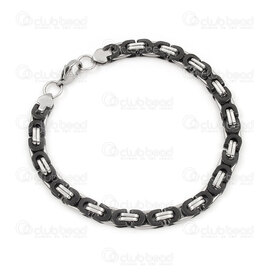 4007-0213-69NBK - Stainless Steeel 304 Byzantin Chain 6.5x4.5mm Unsoldered Bracelet  9in (23cm) Black-Natural 1pc 4007-0213-69NBK,E,montreal, quebec, canada, beads, wholesale