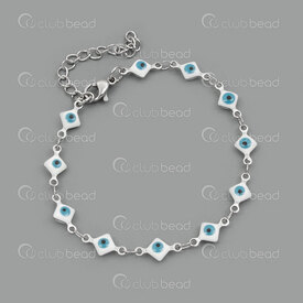 4007-0213-71 - Stainless Steel Bracelet Evil Eye Diamond shape 6mm White Font Turquoise Filling 21cm (8\") Natural 1pc 4007-0213-71,Stainless Steel Evil Eye,montreal, quebec, canada, beads, wholesale