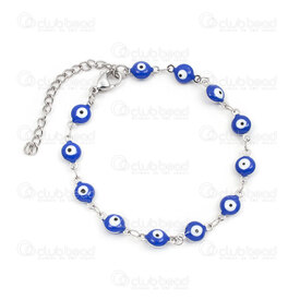 4007-0213-73 - Stainless Steel Bracelet Evil Eye Round 6mm Blue Font White Filling 21cm (8in) Natural 1pc 4007-0213-73,Stainless Steel Evil Eye,montreal, quebec, canada, beads, wholesale
