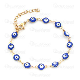4007-0213-73GL - Stainless Steel Bracelet Evil Eye Round 6mm Blue Font White Filling 21cm (8\") Gold Plated 1pc 4007-0213-73GL,Stainless Steel Evil Eye,montreal, quebec, canada, beads, wholesale