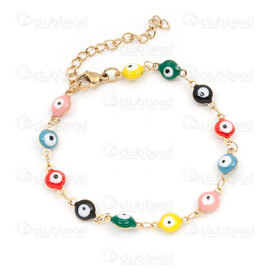 4007-0213-73GLMIX - Stainless Steel Bracelet Evil Eye Round 6mm Mix Color Font White Filling 21cm (8\") Gold Plated 1pc 4007-0213-73GLMIX,Stainless Steel Evil Eye,montreal, quebec, canada, beads, wholesale