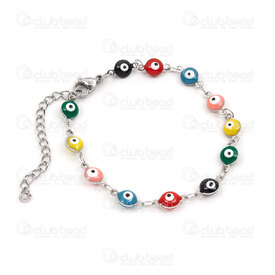 4007-0213-73MIX - Stainless Steel Bracelet Evil Eye Round 6mm Mix Color Font White Filling 21cm (8in) Natural 1pc 4007-0213-73MIX,Finished jewelry,montreal, quebec, canada, beads, wholesale