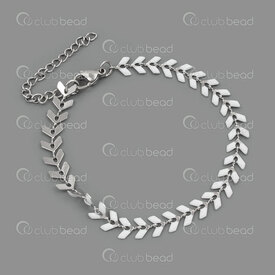 4007-0213-7401 - Stainless Steel Bracelet Leaf 6mm White Filiing 21cm (8\") Natural 1pc 4007-0213-7401,Feuille acier inoxydable,montreal, quebec, canada, beads, wholesale