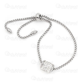 4007-0213-83 - Stainless Steel Chain Bracelet Adjustable With Cubic Zircon stone cylinder Natural 26cm 1pc 4007-0213-83,4007-0213,montreal, quebec, canada, beads, wholesale
