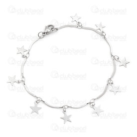 4007-0213-85 - Stainless Steel Bracelet Curved Link 1x15.5mm with Star Charm 7.5inch (19cm) Natural 1pc 4007-0213-85,4007-0213,montreal, quebec, canada, beads, wholesale