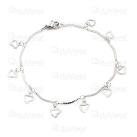 4007-0213-87 - Stainless Steel Bracelet Curved Link 1x15.5mm with Heart Charm 7.5inch (19cm) Natural 1pc 4007-0213-87,4007-0213,montreal, quebec, canada, beads, wholesale