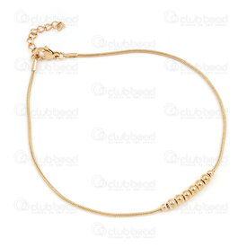 4007-0213-93GL - Stainless Steel 304 Snake Chain 1.2mm with 4mm Round Bead Anklet 24cm (9.5in) and Chain Extender 30mm Gold Plated 1pc 4007-0213-93GL,stainless bead gold,montreal, quebec, canada, beads, wholesale