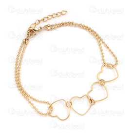 4007-0213-95GL - Stainless Steel 304 Ball Chain 1.5mm with Hollow Charm Rounded Heart 11.5x12mm Bracelet  18cm (7in) with Chain Extender 30mm Gold Plated 1pc 4007-0213-95GL,Stainless steel heart charm,montreal, quebec, canada, beads, wholesale