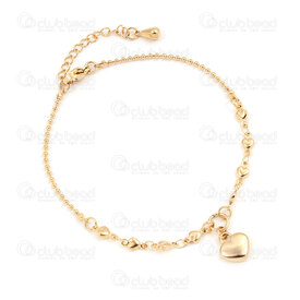4007-0213-97GL - Stainless Steel 304 Fancy Cable Heart Chain and Ball Chain 1.5mm with Charm Heart 8x9x3mm Bracelet  19cm (7.5in) with Chain Extender 40mm Gold Plated 1pc 4007-0213-97GL,os,montreal, quebec, canada, beads, wholesale