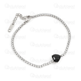 4007-0213-991 - Acier Inoxydable 304 Chaine Zircon Cubique Cristal 2mm avec Cœur Zircon Cubique Jais 9x9x6mm Bracelet 18.5cm (7po) avec Chaine de Rallonge 35mm et Breloque Plaque Rectangle 11x3.5mm Naturel 1pc 4007-0213-991,j'ai,montreal, quebec, canada, beads, wholesale