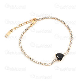 4007-0213-991GL - Acier Inoxydable 304 Chaine Zircon Cubique Cristal 2mm avec Cœur Zircon Cubique Jais 9x9x6mm Bracelet 18.5cm (7po) avec Chaine de Rallonge 35mm et Breloque Plaque Rectangle 11x3.5mm Plaque Or 1pc 4007-0213-991GL,j'ai,montreal, quebec, canada, beads, wholesale