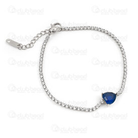 4007-0213-993 - Acier Inoxydable 304 Chaine Zircon Cubique Cristal 2mm avec Cœur Zircon Cubique Saphir 9x9x6mm Bracelet 18.5cm (7po) avec Chaine de Rallonge 35mm et Breloque Plaque Rectangle 11x3.5mm Naturel 1pc 4007-0213-993,sapphire,montreal, quebec, canada, beads, wholesale